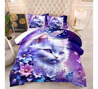 Edredon Cama 150 Gato Flor Púrpura Relleno Nordico Cama 150 Cálido y Cómodo con 2 Fundas de Almohada Relleno Nordico 4 Estaciones Transpirable Edredón Invierno Cama 150 (203x228 cm)