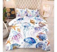 Edredon Cama 150 Medusa Azul Púrpura Relleno Nordico Cama 150 Cálido y Cómodo con 2 Fundas de Almohada Relleno Nordico 4 Estaciones Transpirable Edredón Invierno Cama 150 (203x228 cm)