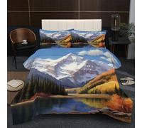 Edredón Cama 90, Relleno Nórdico Lago del Bosque De Pinos Plumón Ligero Suave Transpirable Paisaje De Colorado Edredón de Fibra para Otoño e Invierno, Azul