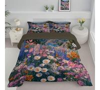 Edredon Cama, Relleno Nordico Ilustración De Margaritas Silvestres 260X230Cm con 2 Fundas De Almohada 50X75 Cm, Edredón 4 Estaciones, Estilo Pastoral,Rosa