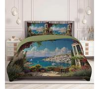 Edredon Cama, Relleno Nordico Islas Griegas Patrones Portuarios 260X230Cm con 2 Fundas De Almohada 50X75 Cm, Edredón 4 Estaciones, Estilo Mediterráneo,Azul
