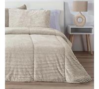 Edredón Comforter New Lines Melange Jaspeado Rayas Beige Manterol - Muy Suave y Cálido (90 cm)