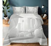 Edredón Crema Estampado Suave, Ropa de Cama 220 x 240 cm Reversible Cálida y Acogedora, Edredón Esferas Geométricas 3D Modernas Ligera Lavable a Máquina para Todas Las Estaciones