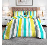Edredón de 135 x 200 cm para las 4 estaciones, diseño geométrico de rayas color beige, reversible, para todo el año, manta para niños, sin funda, suave, lavable con 2 fundas de almohada de 80 x 80 cm