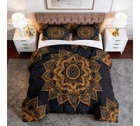 Edredón de 140 x 200 cm Mandalas florales geométricos de lujo - estampado reversible, edredón de 4 estaciones, bohemio, lavable, para 1 personas, edredón sin funda supersuave, con 1 fundas de almohada