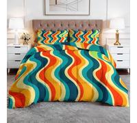 Edredón de 155 x 220 cm para las 4 estaciones, amarillo y azul, diseño geométrico abstracto ondulado, reversible, para todo el año, manta para niños, sin funda, suave, lavable con 2 fundas de almohada