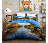 Edredón de 155 x 220 cm, para todo el año, para todo el año, para niños, parque, bosque, lago, con 2 fundas de almohada de 80 x 80 cm, cálido y suave, reversible, para alérgicos