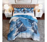 Edredón de 180 x 200 cm, estilo moderno, montañas nevadas y cielos azules, reversible, edredón de 4 estaciones, paisaje natural, lavable, para 2 personas, edredón sin funda suave, con 2 fundas de