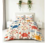 Edredón de 180 x 200 cm para las 4 estaciones, color beige con dibujos animados de cangrejo y sol, edredón reversible para todo el año, manta para niños sin funda, cálido y suave, lavable con 2 fundas
