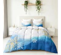 Edredón de 180 x 200 cm para las 4 estaciones, color blanco acuarela copos de nieve reversible para todo el año, manta para niños sin funda, cálido y suave, lavable con 2 fundas de almohada de 80 x 80