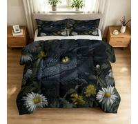 Edredón de 200 x 200 cm con diseño de bosque reversible, suave y cómodo, manta para dormir, diseño de dragón, selva, margaritas, sin funda, lavable, color negro