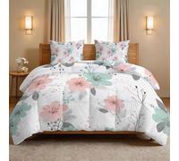 Edredón de 200 x 200 cm, diseño bohemio de acuarela de 3 piezas, edredón y 2 fundas de almohada, flores plantas y hojas de hierba para cama de 2 personas, edredón para todas las estaciones, lavable a