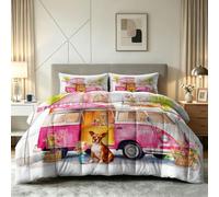 Edredón de 200 x 200 cm, manta transpirable y suave de 4 estaciones, diseño de dibujos animados para cama de 2 personas, autocaravana de viaje Bulldog francés flores - edredón sin funda con 2 fundas