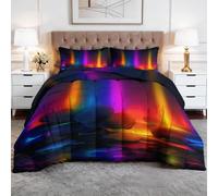 Edredón de 200 x 200 cm, para las 4 estaciones, multicolor, luces de neón, rocas, reversible, para todo el año, sin funda, lavable, manta para las cuatro estaciones