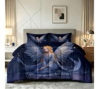 Edredón de 240 x 220 cm sin funda reversible para 4 estaciones, diseño de hojas de anime, edredón para cuatro estaciones, ángel para niñas, cielo estrellado y estrellas, lavable, reversible