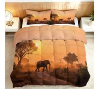 Edredón de animales salvajes sin funda 135 x 200 cm, 4 estaciones, diseño de elefante con silueta de elefante africano, edredón para adultos, cálido, suave, transpirable, lavable, para todo el año