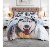 Edredón de estilo rural sin funda de 180 x 200 cm, diseño de animales pastorales rurales, perros Husky, para niños, niñas, color blanco puro, lavable para todo el año, suave edredón para alérgicos