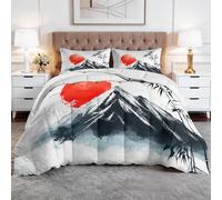 Edredón de pintura a tinta china sin funda de 135 x 200 cm, 4 estaciones, montañas, sol, bosque de bambú, edredón con funda de almohada, transpirable, antialérgico, lavable, para todo el año, color