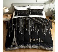 Edredón de tamaño individual romántico de la Torre Eiffel de París, 7,5 tog, patrón gris, reversible, sin funda, suave, juego de edredón francés para niños y niñas, juego de edredón ligero, 135 x 200