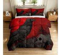 Edredón de terror gótico sin funda de 135 x 200 cm, para las 4 estaciones, diseño de esqueleto bosque, cuervo, lavable, para todo el año y 2 fundas de almohada de 80 x 80 cm, juego de edredón cálido y