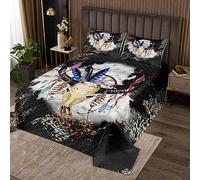 Edredón de vaquero occidental tamaño L para mujeres adultas, piel de vaca con estampado de cráneo de toro boho tribal edredón con 2 fundas de almohada, rústico granja arte graffiti ropa de cama