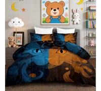 Edredón de verano de 140 x 200 niños, edredón para cara, gato, bicolor, simétrico abstracto, para cama individual, ligero y suave, geometría estereoscópica 3D, reversible, sin funda con 2 fundas de