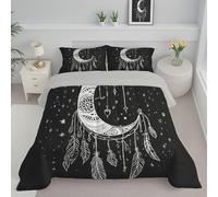 Edredón De Verano De 200X200Cm De Blanco Y Negro, Ligero 4,5 TOG Sin Funda, con Luna Bohemia, Edredón Atrapasueños Minimalista Suave Transpirable con Fundas De Almohada, Lavable A Máquina