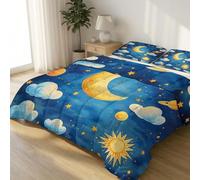 Edredón de verano Super King con nubes de dibujos animados, colcha reversible ligera de 240 x 220 cm, ropa de cama de planetas soñadores y luna, para niños y adultos, lavable a máquina