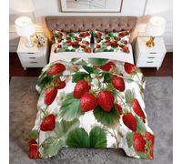 Edredón de verano súper king rústico, granja, fruta, fresa, vides, hojas, colcha ligera, estilo acuarela, 4,5 tog, agradable a la piel, ropa de cama para niños y adultos, lavable, color blanco