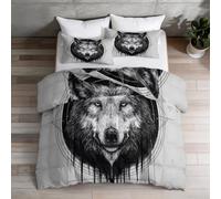 Edredón de verano tamaño King, cabeza de lobo y círculos concéntricos geométricos, edredón delgado de 4,5 tog, relleno de 200 g/m², edredón ligero agradable a la piel, 230 x 220 cm, lavable a máquina
