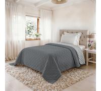 Edredón de Verano Water Washed, Colcha de Microfibra, Acolchada y con Relleno de 100 g, Manta para Cama Plaza y Media 220x250 cm - Dark Grey/Light Grey