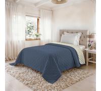 Edredón de Verano Water Washed, Colcha de Microfibra, Acolchada y con Relleno de 100 g, Manta para Cama Plaza y Media 220x250 cm - Blue/Sabbia