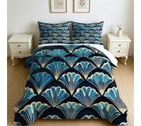 Edredón Decorativo 4 Estaciones Patrón Abstracto en Forma de Abanico 220 x 240 cm Azul Relleno Nórdico Suave, Estilo Moderno Lavable
