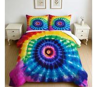Edredón Decorativo 4 Estaciones Patrón Espiral Tie-Dye 155 x 220 cm Azul Relleno Nórdico Suave, Estilo Moderno Lavable