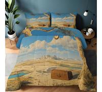 Edredón Desierto Ciudad En Ruinas Árboles Estampado Suave, Ropa de Cama 200 x 200 cm Cálida y Acogedora con Fundas de Almohada, Edredón Viejo Mundo Ligera Lavable a Máquina para Todas las Estaciones