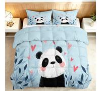 Edredón Estampado 150x200cm Panda Corazón De Dibujos Animados Nórdico Relleno Cama Algodón, Edredón Reversible para 4 Estaciones, Duvet Algodón Cálido Comodo Ligero con 2 Fundas