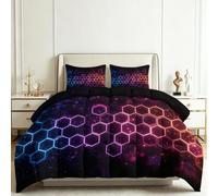 Edredón Estampado 200x200cm Hexágono Geométrico Luminoso Nórdico Relleno Cama Algodón, Edredón Reversible para 4 Estaciones, Duvet Algodón Cálido Comodo Ligero con 2 Fundas