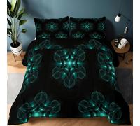 Edredón Estampado 3D Suave y Transpirable | Minimal Cuadrícula Simétrica Sci Fi Patrón, Nórdico Lavable para Todas Las Estaciones, Incluye 2 Fundas de Almohada 50x75 cm, 235x260 Verde azulado