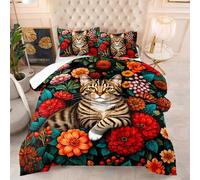 Edredón Invierno Mandala Gato Verde Edredon Microfibra Edredón Nórdico Transpirable Edredon Invierno 4 Temporadas Duvet Lavable Duradero Fundas Nordicas+2 Fundas de Almohada (50x75cm) 260x230cm