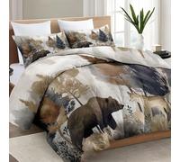 Edredón lavable sin funda - 220 x 240 edredones de animales marrones osos lobos selva verano edredón para alérgicos manta de dormir transpirable y regulador de temperatura
