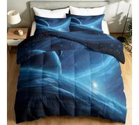 Edredón ligero verano espacio - sin fundas, verano cálido, lavable, hipoalergénico, para habitación de niño, planetas azul profundo galaxia y universo, 240 x 220 cm con 2 fundas de almohada de 65 x 65
