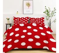 Edredón Lunares Rojos Y Cremas Estampado Suave, Ropa de Cama 135 x 200 cm Reversible Cálida y Acogedora con Fundas de Almohada, Edredón Minimalismo Ligera Lavable a Máquina para Todas las Estaciones