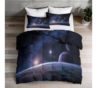 Edredón minimalista de cielo estrellado sin funda de 200 x 200 cm para 4 estaciones, lavable, azul y violeta, ligera, respetuosa con la piel, universo de fantasía planeta, edredón suave y cálido