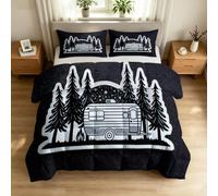 Edredón minimalista sin funda de 200 x 200 cm - 4 estaciones bosque autocaravana lavable para todo el año y 2 fundas de almohada de 80 x 80 cm, juego de edredón cálido y suave, color negro