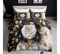 Edredón moderno de lujo sin funda de 220 x 240 cm, 4 estaciones, lavable, blanco y negro, ligero, agradable para la piel, 3D de metal camelia, planta de camelia, flor, suave y cálido, para todo el año