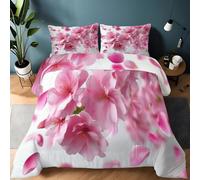 Edredón Nórdico 200x200cm 4 Estaciones - Relleno de Fibra 200gr/m2, Pétalos Cerezo Rosa Fantasy Suave Transpirable Ligero y Cálido para Invierno, Floral Rosa