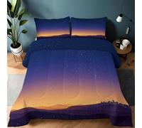 Edredon Nordico 220 x 240 cm con 2 Fundas de Almohada 50 x 75 cm, Edredón Reversible Suave de 4 Estaciones Minimalista Cielo Estrellado Montaña Desierto - Juego de Cama Estampado Morado Oscuro