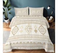 Edredon Nordico 220 x 240 cm con 2 Fundas de Almohada 50 x 75 cm, Edredón Reversible Suave de 4 Estaciones Geométrico Tradicional Floral Azteca - Juego de Cama Estampado Beige
