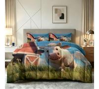 Edredón nórdico 3D de dibujos animados Pastoral, 200 x 200 cm, edredón animal vaca, granero, estampado, edredón de verano, invierno, suave y reversible, para cama de 2 personas, con 2 fundas de