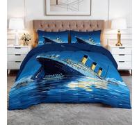 Edredón Nórdico 4 Estaciones Navegación El Hundimiento Del Titanic Todo en Uno Microfibra Premium y Acolchado en Diamante - Transpirable, Lavable y Suave 220 x 220 cm Set de Ropa de Cama, Azul